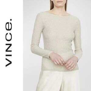 VINCE Long Sleeve Crinkle Textured Top in Hayseed Size Large NWOT